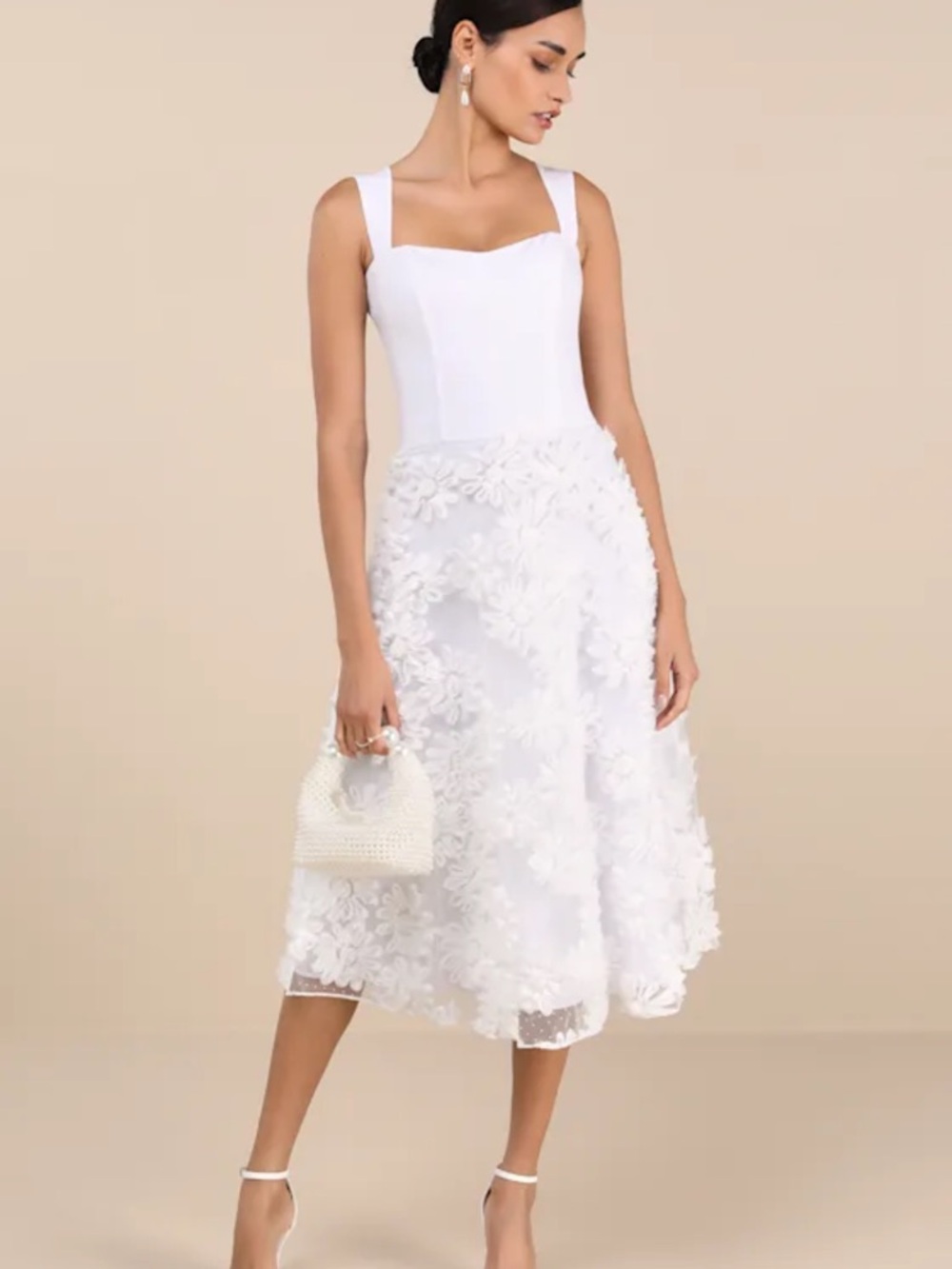 Lulus Benedita White Floral Applique Midi Dress